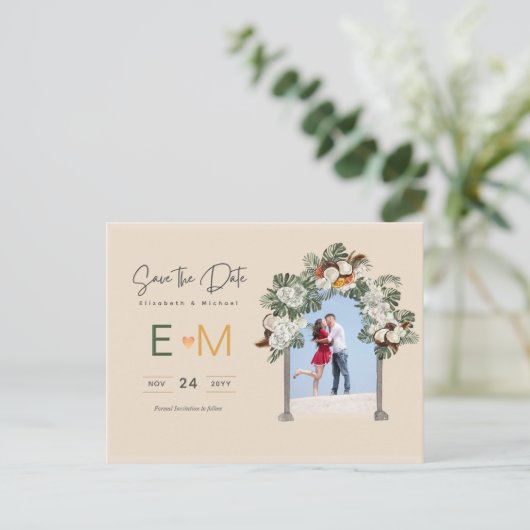 Foto Wedding Save the Date Terracotta Herfst Flora Briefkaart (Staand voorkant)