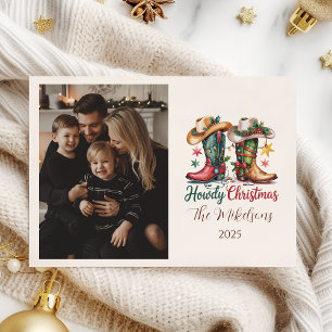 Foto Western Cowboylaarzen Rustic Howdy Kerstmis Feestdagenkaart