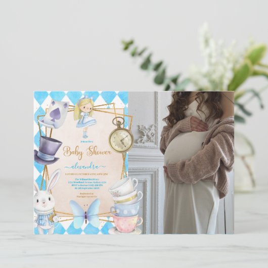 Foto Whimsical Alice in Wonderland Baby shower Kaart (Staand voorkant)