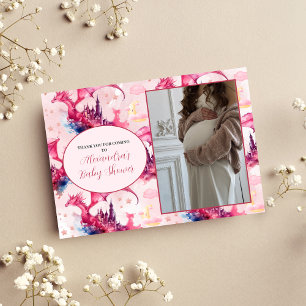 Foto Whimsical Pink Dragon Baby shower Bedankkaart