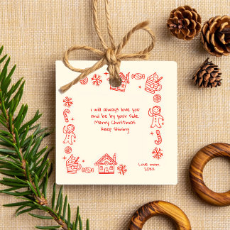 Foto Whimsical Red Doodle Kerstboodschap Ceram Keramisch Ornament