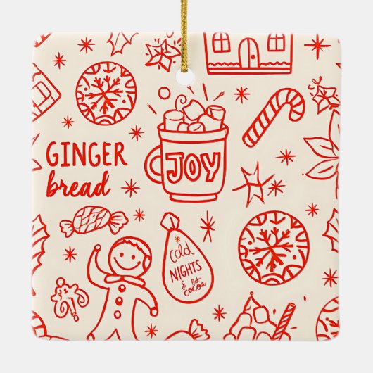 Foto Whimsical Red Doodle Kerstmis getrouwd Keramisch Ornament (Achterkant)