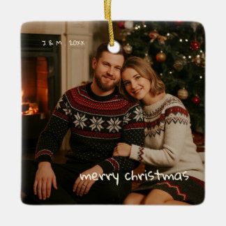 Foto Whimsical Red Doodle Kerstmis getrouwd Keramisch Ornament