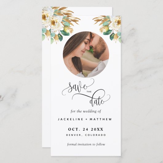 Foto White Mustard Wedding Save the Date Bladwijze (Voorkant / Achterkant)