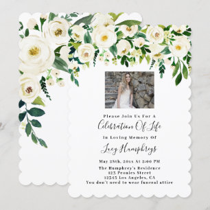 Foto: White Waterverf Flowers Celebration of Life Kaart