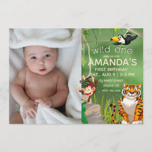 Foto Wild Een Verjaardag Oerwoud Dieren Party Kaart