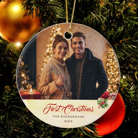 Foto Winter Moderne Waterverf Eerste Kerstdag Keramisch Ornament