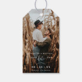 Foto, Wit Modern Script Bruiloft Save the Date Cadeaulabel (Voorkant)