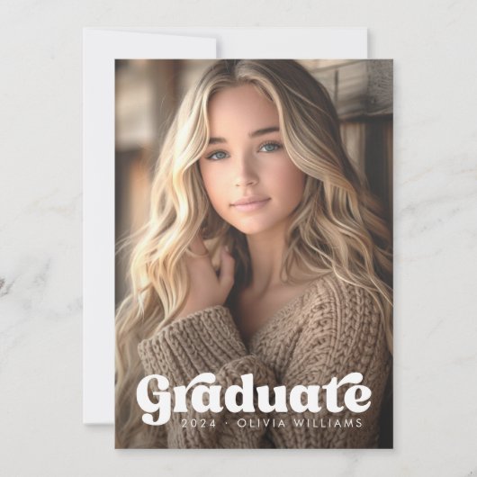 Foto wit retro afstudeerder afstuderen aankondiging (Voorkant)