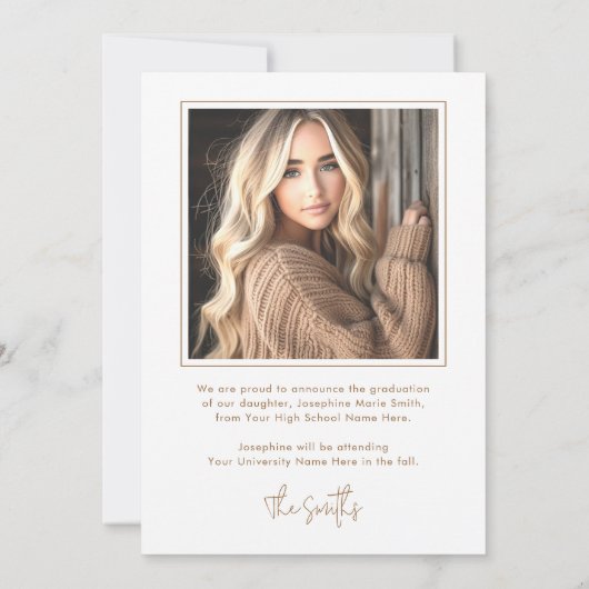 Foto wit retro afstudeerder afstuderen aankondiging (Achterkant)