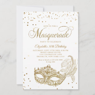 Foto Witte Gouden Glitter Masquerade Verjaardag Kaart
