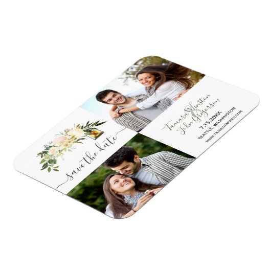 Foto witte pony's Rustic Lantern sparen de datum Magneet (Linkerzijde)