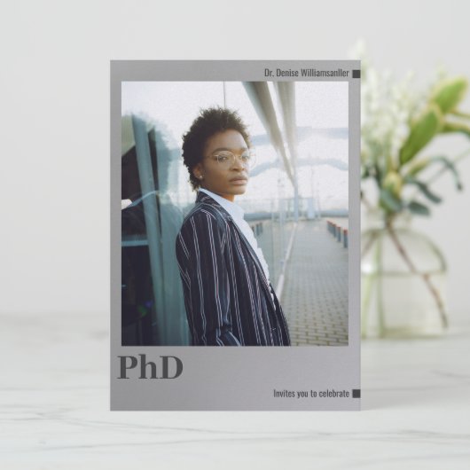 Foto Zilver PhD-graad Graduation Party Kaart (Staand voorkant)