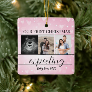 Foto Zwangerschap Nieuwe Ouders 1e Kerst Verwachte Keramisch Ornament