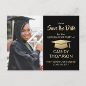 Foto zwart & Gold modern Afstuderen Bespaar de dat Briefkaart (Voorkant)