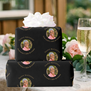 Foto Zwart Goud Verjaardag Cadeaupapier