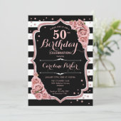 Foto Zwart Roos Goud 50e Verjaardag Kaart (Staand voorkant)