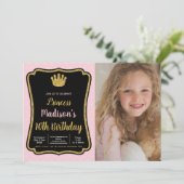 Foto Zwart Roze Framekroon Prinses Uitnodigingen (Staand voorkant)