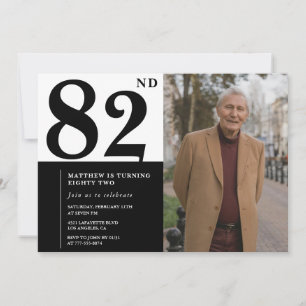 Foto zwart-wit 82ste verjaardagsuitnodiging kaart