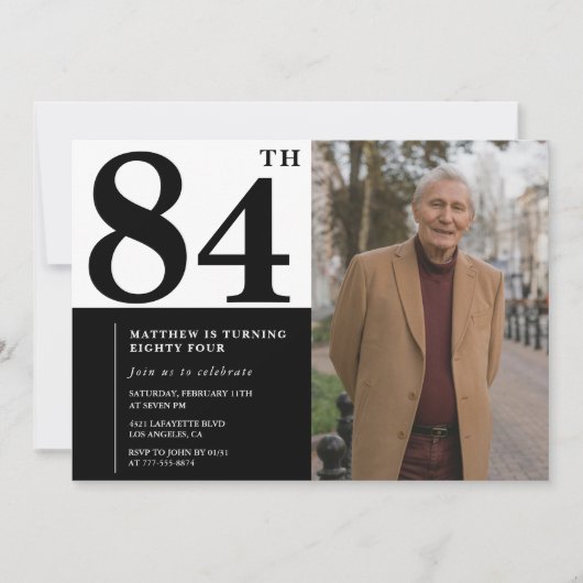 Foto zwart-wit 84e verjaardag uitnodiging (Voorkant)