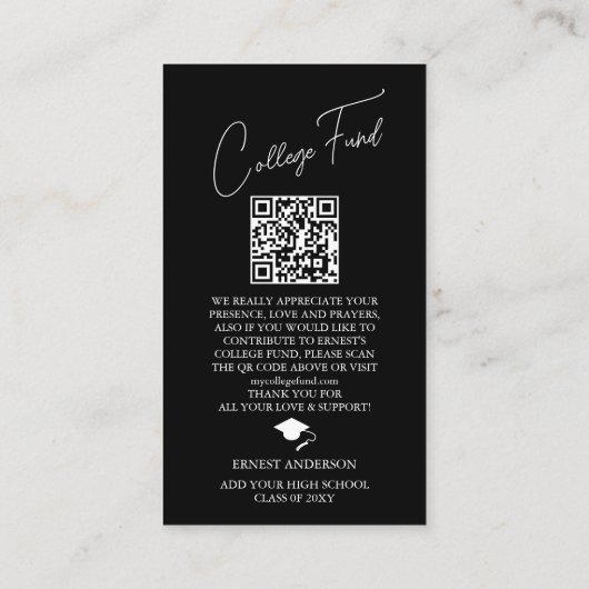 Foto Zwart Wit Afstuderen QR Code College Fund Informatiekaartje (Achterkant)