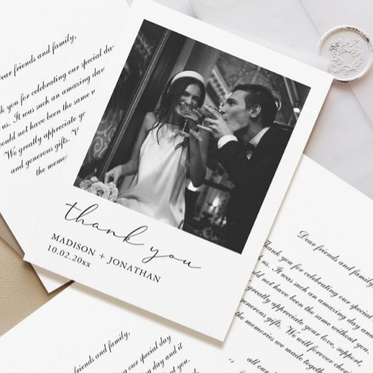 Foto Zwart-wit bruiloft bedankkaart Kaart