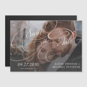 Foto zwart-wit script bruiloft opslaan van de datu magnetische uitnodiging (Voorkant / Achterkant)