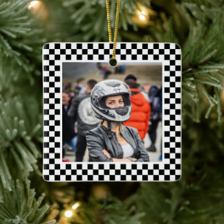 Foto: zwarte en witte cheques keramisch ornament