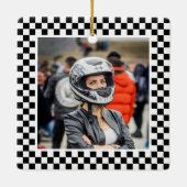 Foto: zwarte en witte cheques keramisch ornament (Achterkant)