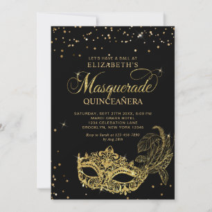 Foto Zwarte Gouden Glitters Maskerade Quinceañera Kaart