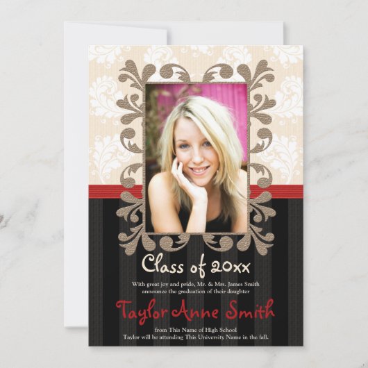 Fotoaankondiging rood en zwart Afstuderen Kaart (Voorkant)