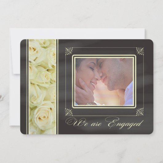 fotoaankondiging van verlovings met witte rozen aankondiging (Voorkant)
