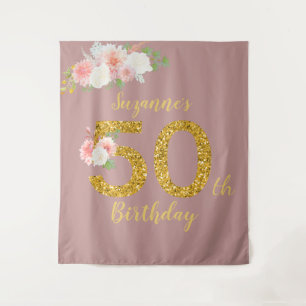 Fotobackdrop 50ste verjaardagsfeest Gouden Bloem Wandkleed