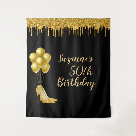 Fotobackdrop 50ste verjaardagsfeest Gouden Glitter Wandkleed (Voorkant)