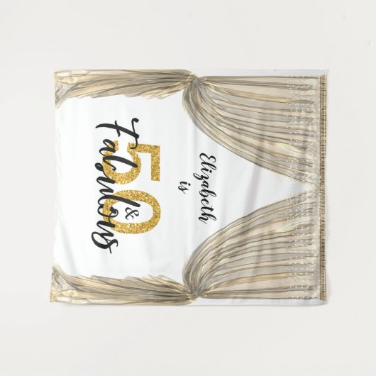 Fotobackdrop 50ste verjaardagsfeest Gouden gordijn Wandkleed (Voorkant (horizontaal))