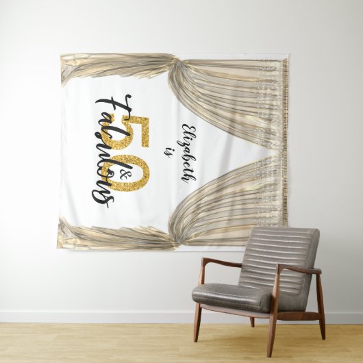 Fotobackdrop 50ste verjaardagsfeest Gouden gordijn Wandkleed (In Situ (horizontaal))