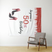 Fotobackdrop 50ste verjaardagsfeest Rood glitters  Wandkleed (In Situ (horizontaal))