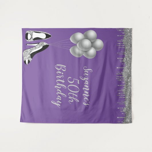 Fotobackdrop 50ste verjaardagsfeest Zilver Glitter Wandkleed (Voorkant (horizontaal))