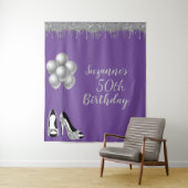 Fotobackdrop 50ste verjaardagsfeest Zilver Glitter Wandkleed (In situ)