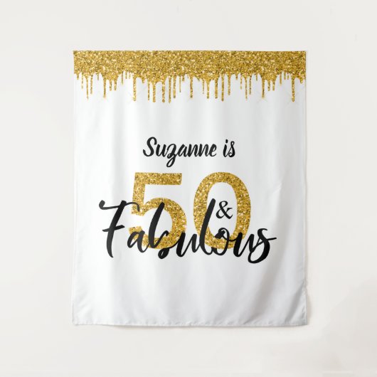 Fotobackdrop booth 50 en Fabulous feest goud Wandkleed (Voorkant)