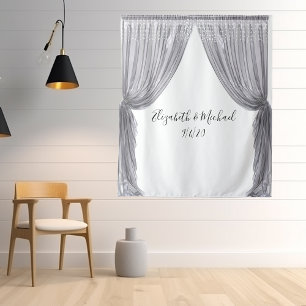 Fotobackdrop Trouw Elegante Zilveren Gordijn Wandkleed