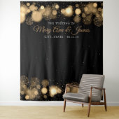 Fotobackdrop Winter Bruiloft Namen Gouden Lichten Wandkleed (In situ)