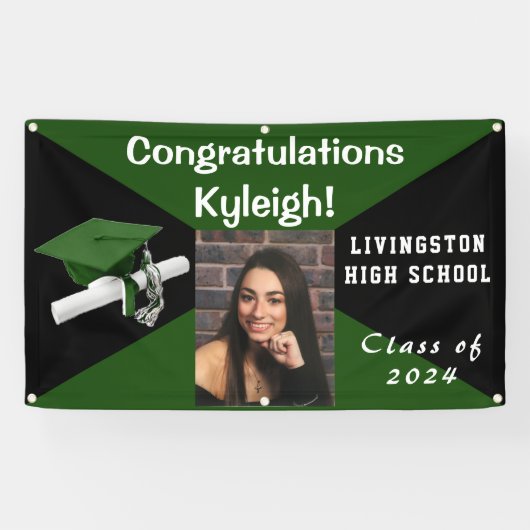 Fotobanner voor Afstuderen van de groene en zwarte Spandoek (Horizontaal)