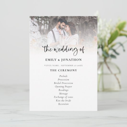 Fotobedekking Modern Script Weddenprogramma Kaart (Staand voorkant)