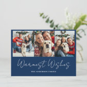 Fotoblauw kerstfeest feestdagenkaart (Staand voorkant)