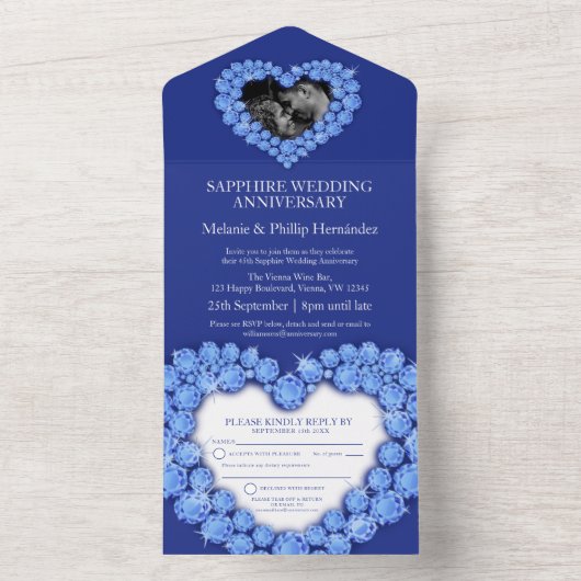 Fotoblauw op 45e sapphire bruiloft all in one uitnodiging (Binnen)