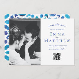Fotoblauw Tegel Patroon met QR Save The Date