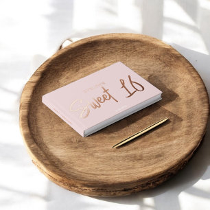 Fotoborstel Script Elegant Blush Sweet 16 Gastenboek