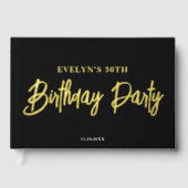 Fotoborstel Script Elegant Zwart Verjaardag Gastenboek (Voorkant)