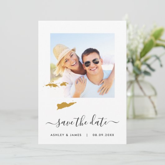 Fotobruiloft Maagdeneilanden waarop de datum wordt Save The Date (Staand voorkant)